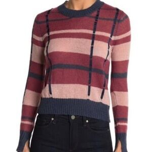 Ella Moss pink,magenta & Navy lightweight Sweater w/Navy ribbon Size Large